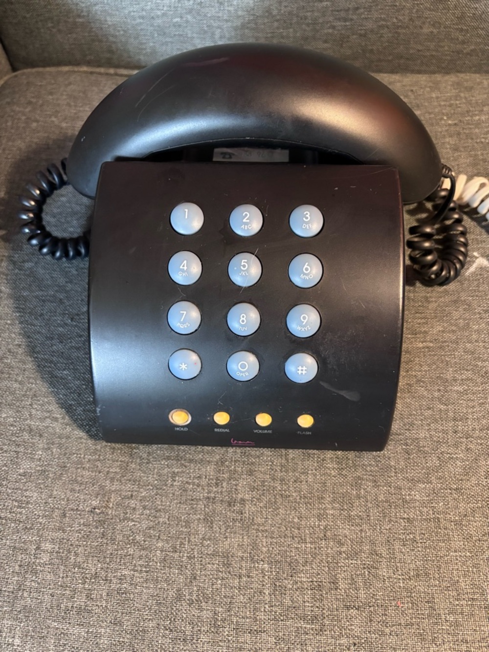 Michael Graves Black Corded Desk Phone with Blue Key Buttons- Awesome Retro
